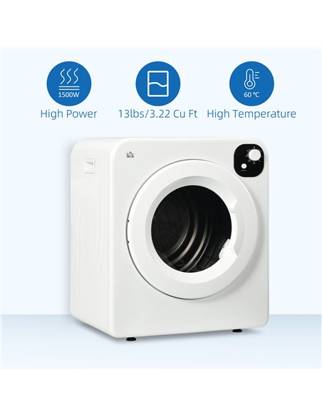 HOMCOM 6kg Vented Tumble Dryer, Freestanding, Wall Mounted, Stackable, Portable Dryer with 7 Programmers, White 853-025V70WT - pic 96201 | FastDaddyshop