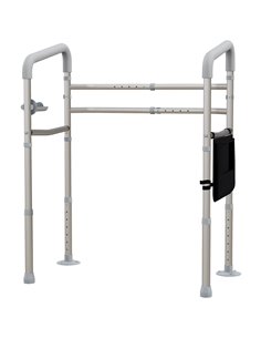 HOMCOM Free Standing Toilet Frame, Height & Width Adjustable Toilet Safety Frame w/ Arms, Additional Suction Cups, Handrail Grab