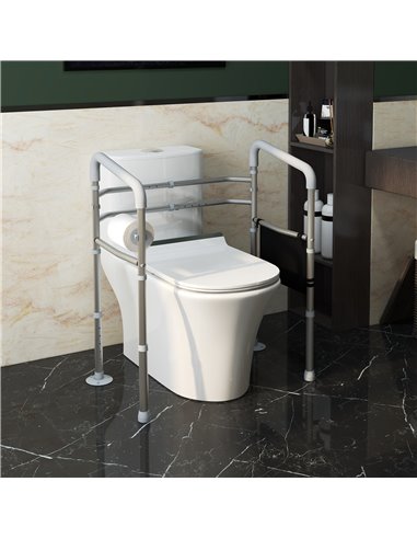 HOMCOM Free Standing Toilet Frame, Height & Width Adjustable Toilet Safety Frame w/ Arms, Additional Suction Cups, Handrail Grab