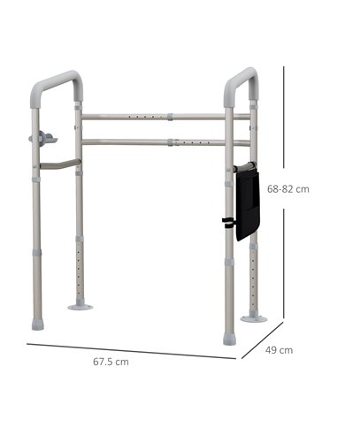 HOMCOM Free Standing Toilet Frame, Height & Width Adjustable Toilet Safety Frame w/ Arms, Additional Suction Cups, Handrail Grab