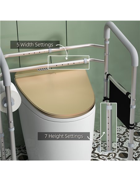 HOMCOM Free Standing Toilet Frame, Height & Width Adjustable Toilet Safety Frame w/ Arms, Additional Suction Cups, Handrail Grab - pic 96215 | FastDaddyshop