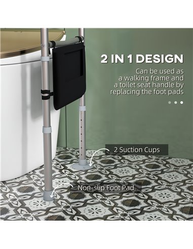 HOMCOM Free Standing Toilet Frame, Height & Width Adjustable Toilet Safety Frame w/ Arms, Additional Suction Cups, Handrail Grab