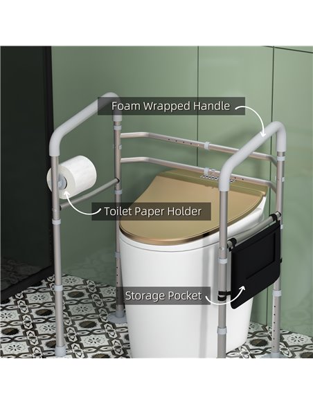 HOMCOM Free Standing Toilet Frame, Height & Width Adjustable Toilet Safety Frame w/ Arms, Additional Suction Cups, Handrail Grab - pic 96217 | FastDaddyshop