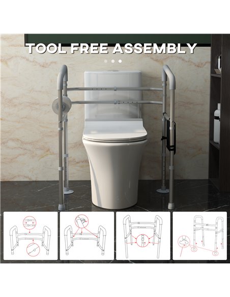HOMCOM Free Standing Toilet Frame, Height & Width Adjustable Toilet Safety Frame w/ Arms, Additional Suction Cups, Handrail Grab - pic 96218 | FastDaddyshop