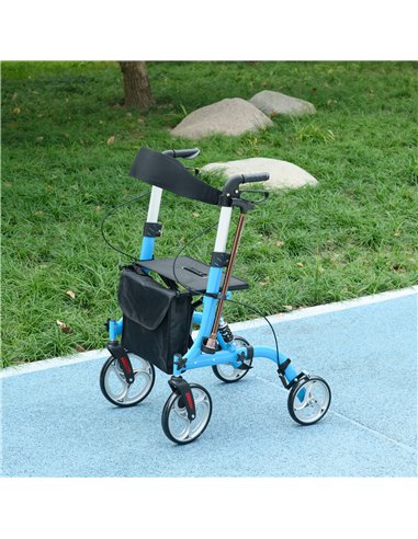 HOMCOM 4 Wheel Rollator with Seat & Back, Lightweight Folding Mobility Walker w/ Large Wheels, Carry Bag, Adjustable Height, Dua