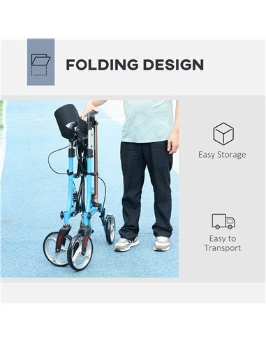 HOMCOM 4 Wheel Rollator with Seat & Back, Lightweight Folding Mobility Walker w/ Large Wheels, Carry Bag, Adjustable Height, Dua