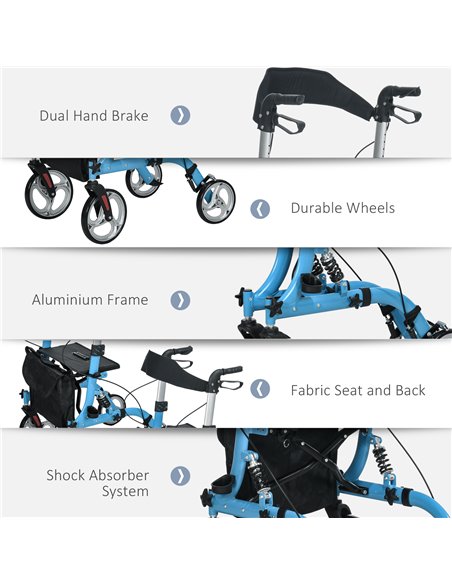 HOMCOM 4 Wheel Rollator with Seat & Back, Lightweight Folding Mobility Walker w/ Large Wheels, Carry Bag, Adjustable Height, Dua - pic 96226 | FastDaddyshop