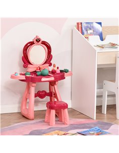 Homcom 36 Pcs Children Vanity Musical Dressing Table with Mirror, Stool, Lights, for 3+ Years Old 2