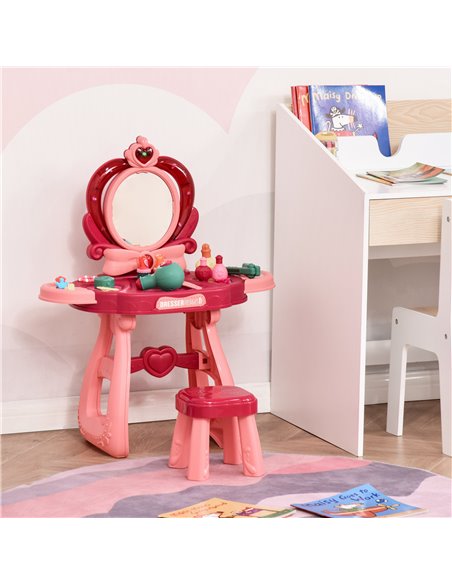 HOMCOM 36 Pcs Children Vanity Musical Dressing Table Kids Magic Glamour Princess Mirror Make Up Desk With Stool Beauty Kit Light - pic 9623 | FastDaddyshop