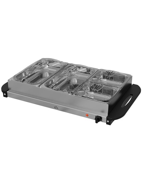 HOMCOM 4 Tray Electric Food Warmer Buffet Server with Plate Warmer Function, Cool Touch Handles, Adjustable Temperature, 300W 80 - pic 96230 | FastDaddyshop