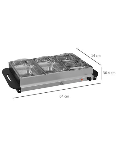 HOMCOM 4 Tray Electric Food Warmer Buffet Server with Plate Warmer Function, Cool Touch Handles, Adjustable Temperature, 300W 80