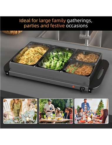 HOMCOM 4 Tray Electric Food Warmer Buffet Server with Plate Warmer Function, Cool Touch Handles, Adjustable Temperature, 300W 80