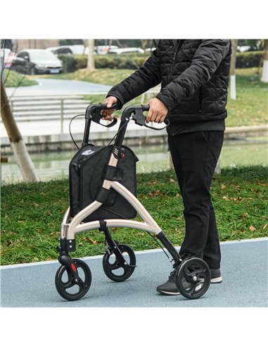 HOMCOM 3 Wheel Rollator, Lightweight Aluminium Tri Walker with Adjustable Handle, Storage Bag and Dual Brakes, Folding Mobility 