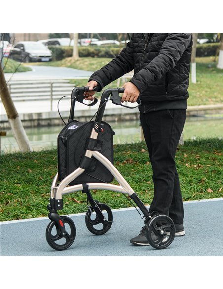 HOMCOM 3 Wheel Rollator, Lightweight Aluminium Tri Walker with Adjustable Handle, Storage Bag and Dual Brakes, Folding Mobility  - pic 96240 | FastDaddyshop