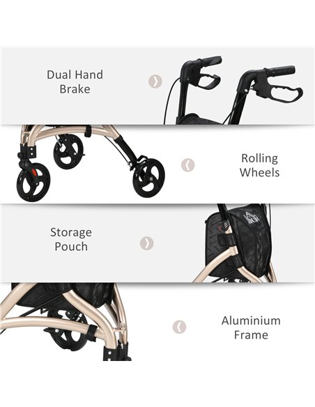 HOMCOM 3 Wheel Rollator, Lightweight Aluminium Tri Walker with Adjustable Handle, Storage Bag and Dual Brakes, Folding Mobility  - pic 96243 | FastDaddyshop