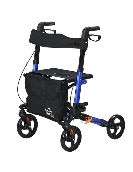 HOMCOM 4 Wheel Rollator with Seat and Back, Folding Mobility Walker, Adjustable Height, Dual Brakes, Cane Holder, Lightweight Al - pic 96248 | FastDaddyshop