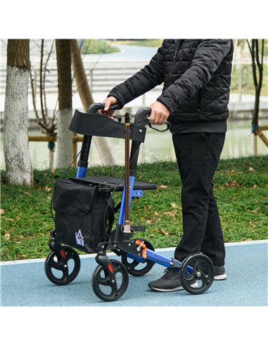 HOMCOM 4 Wheel Rollator with Seat and Back, Folding Mobility Walker, Adjustable Height, Dual Brakes, Cane Holder, Lightweight Al