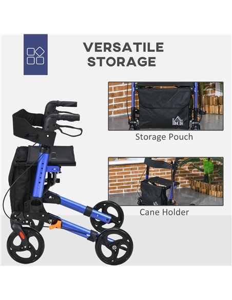 HOMCOM 4 Wheel Rollator with Seat and Back, Folding Mobility Walker, Adjustable Height, Dual Brakes, Cane Holder, Lightweight Al - pic 96252 | FastDaddyshop
