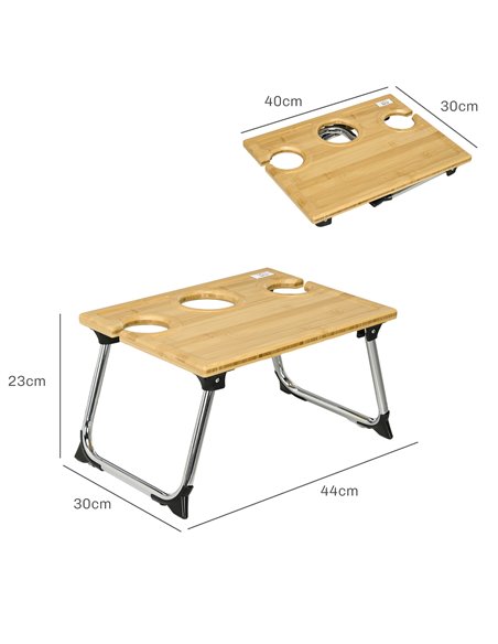 HOMCOM Foldable Wine Picnic Table, Portable Wine Table w/ Bottle Holder & 2 Glass Holders, Folding Bamboo Outdoor Beach Table w/ - pic 96259 | FastDaddyshop
