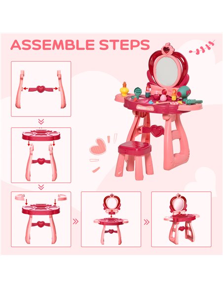HOMCOM 36 Pcs Children Vanity Musical Dressing Table Kids Magic Glamour Princess Mirror Make Up Desk With Stool Beauty Kit Light - pic 9627 | FastDaddyshop