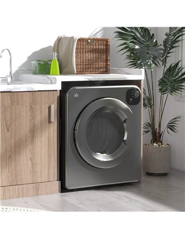 HOMCOM 6kg Vented Tumble Dryer, Freestanding, Wall Mounted, Stackable, Portable Dryer with 7 Programmers, Grey 853-025V70GY