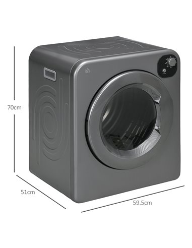 HOMCOM 6kg Vented Tumble Dryer, Freestanding, Wall Mounted, Stackable, Portable Dryer with 7 Programmers, Grey 853-025V70GY