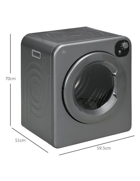 HOMCOM 6kg Vented Tumble Dryer, Freestanding, Wall Mounted, Stackable, Portable Dryer with 7 Programmers, Grey 853-025V70GY - pic 96277 | FastDaddyshop