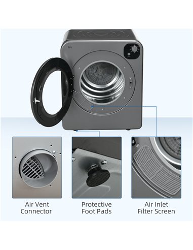 HOMCOM 6kg Vented Tumble Dryer, Freestanding, Wall Mounted, Stackable, Portable Dryer with 7 Programmers, Grey 853-025V70GY