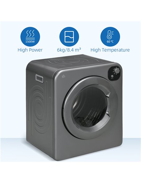 HOMCOM 6kg Vented Tumble Dryer, Freestanding, Wall Mounted, Stackable, Portable Dryer with 7 Programmers, Grey 853-025V70GY - pic 96282 | FastDaddyshop