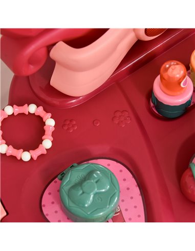 HOMCOM 36 Pcs Children Vanity Musical Dressing Table Kids Magic Glamour Princess Mirror Make Up Desk With Stool Beauty Kit Light