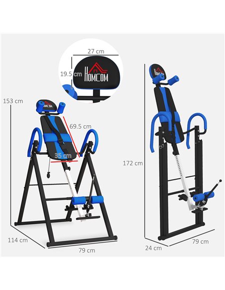 HOMCOM Gravity Inversion Table with Safety Belt Adjustable Hand Stand for Muscle Pain Relief, Blue A91-090V00BU - pic 96295 | FastDaddyshop