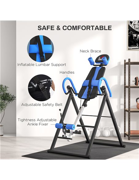 HOMCOM Gravity Inversion Table with Safety Belt Adjustable Hand Stand for Muscle Pain Relief, Blue A91-090V00BU - pic 96296 | FastDaddyshop