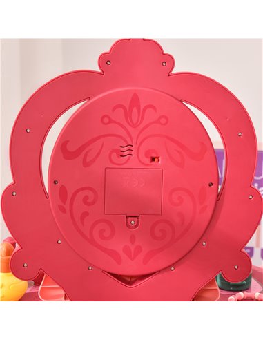 HOMCOM 36 Pcs Children Vanity Musical Dressing Table Kids Magic Glamour Princess Mirror Make Up Desk With Stool Beauty Kit Light