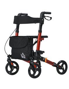 HOMCOM 4 Wheel Rollator with Seat and Back, Folding Mobility Walker with Carry Bag, Adjustable Height, Dual Brakes, Cane Holder,