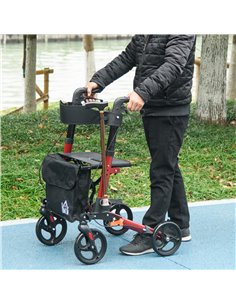HOMCOM 4 Wheel Rollator with Seat and Back, Folding Mobility Walker with Carry Bag, Adjustable Height, Dual Brakes, Cane Holder, 2