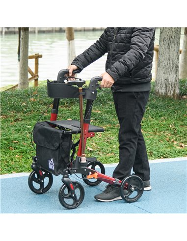 HOMCOM 4 Wheel Rollator with Seat and Back, Folding Mobility Walker with Carry Bag, Adjustable Height, Dual Brakes, Cane Holder,