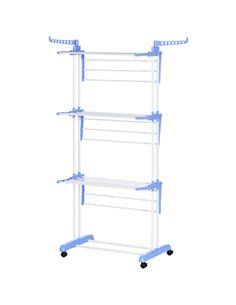 HOMCOM Foldable Clothes Drying Rack, 4-Tier Steel Garment Laundry Rack with Castors for Indoor and Outdoor Use, Blue 850-208V00B