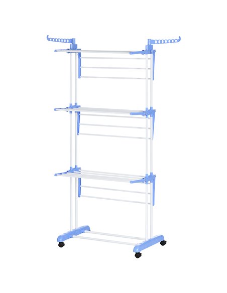 HOMCOM Foldable Clothes Drying Rack, 4-Tier Steel Garment Laundry Rack with Castors for Indoor and Outdoor Use, Blue 850-208V00B - pic 96311 | FastDaddyshop