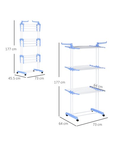 HOMCOM Foldable Clothes Drying Rack, 4-Tier Steel Garment Laundry Rack with Castors for Indoor and Outdoor Use, Blue 850-208V00B