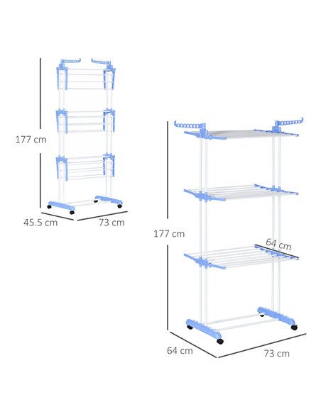 HOMCOM Foldable Clothes Drying Rack, 4-Tier Steel Garment Laundry Rack with Castors for Indoor and Outdoor Use, Blue 850-208V00B - pic 96313 | FastDaddyshop