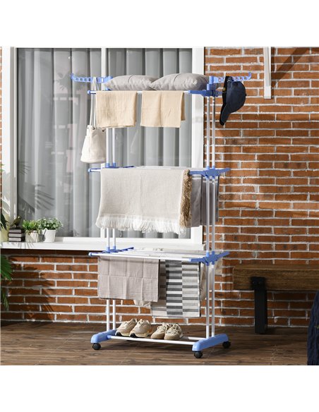 HOMCOM Foldable Clothes Drying Rack, 4-Tier Steel Garment Laundry Rack with Castors for Indoor and Outdoor Use, Blue 850-208V00B - pic 96317 | FastDaddyshop