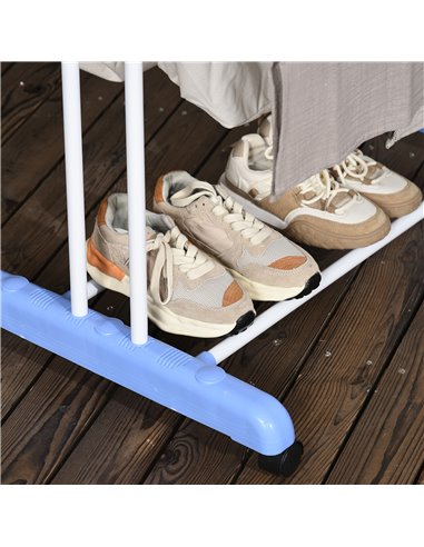 HOMCOM Foldable Clothes Drying Rack, 4-Tier Steel Garment Laundry Rack with Castors for Indoor and Outdoor Use, Blue 850-208V00B