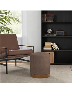 HOMCOM Corduroy Fabric Round Footstool, Modern Upholstered Foot Stool for Living Room, Entryway, Light Brown 838-459V70LR 2