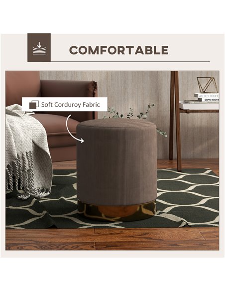 HOMCOM Corduroy Fabric Round Footstool, Modern Upholstered Foot Stool for Living Room, Entryway, Light Brown 838-459V70LR - pic 96323 | FastDaddyshop