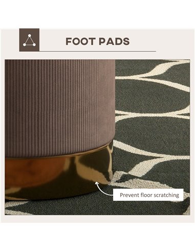 HOMCOM Corduroy Fabric Round Footstool, Modern Upholstered Foot Stool for Living Room, Entryway, Light Brown 838-459V70LR