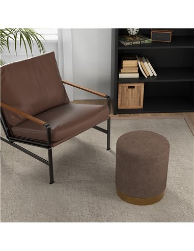 HOMCOM Corduroy Fabric Round Footstool, Modern Upholstered Foot Stool for Living Room, Entryway, Light Brown 838-459V70LR