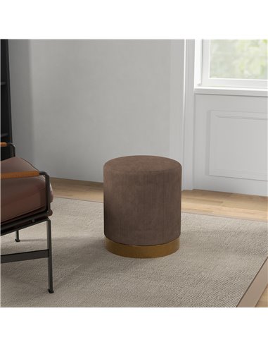 HOMCOM Corduroy Fabric Round Footstool, Modern Upholstered Foot Stool for Living Room, Entryway, Light Brown 838-459V70LR