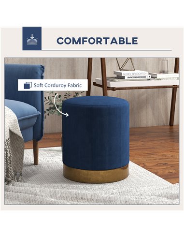 HOMCOM Soft Padded Corduroy Footstool - Dark Blue 838-459V70DB