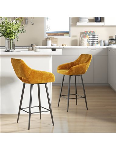 HOMCOM Set of Two Velvet-Feel Bar Stools - Brown 835-756V70BN