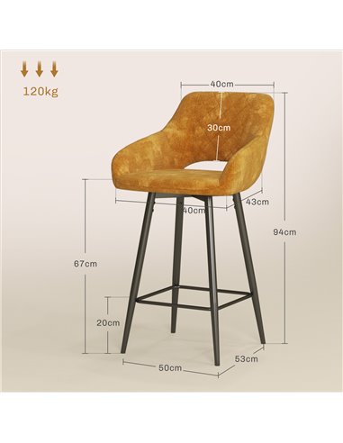 HOMCOM Set of Two Velvet-Feel Bar Stools - Brown 835-756V70BN